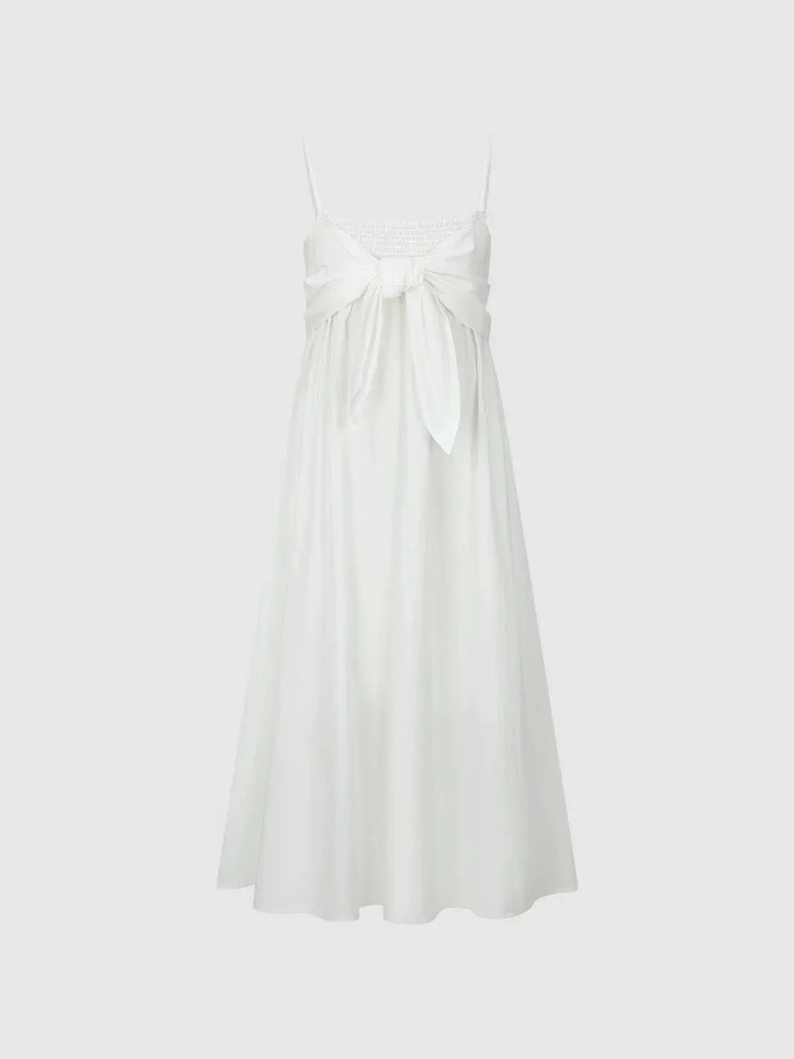 Cotton Strappy Front Tie A Line Midi Dresses