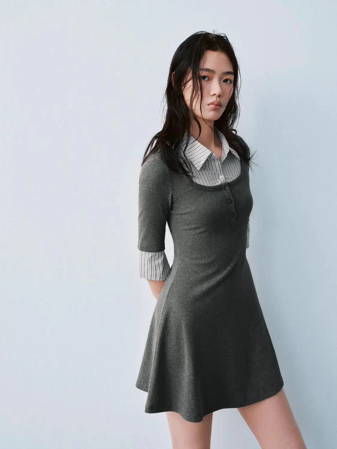 12273-cotton-blend-two-in-one-contrast-striped-aline-dress-2.webp Cotton Blend Two In One Contrast Striped Aline Dress