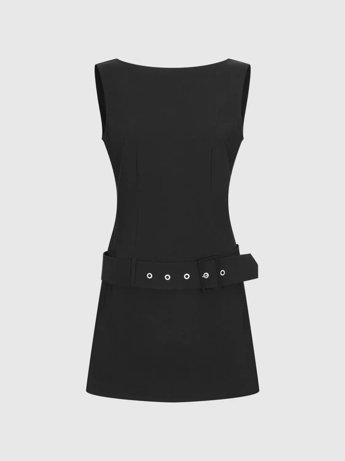 Viscose Blend Belted Boat Neck Sleeveless A-Line Midi Dresses