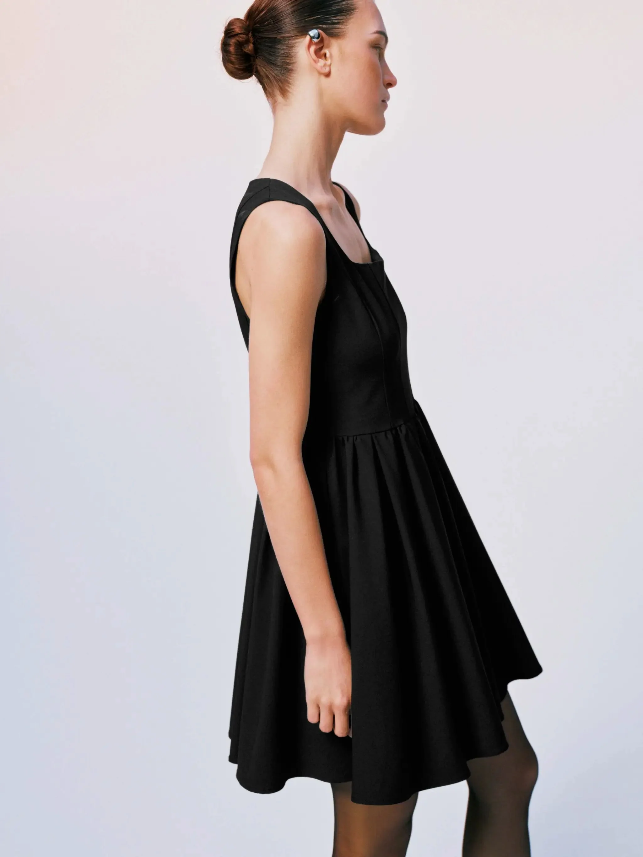 Square Neck Sleeveless Aline Pleated Dress