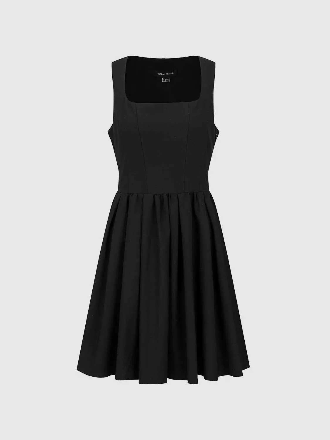Square Neck Sleeveless Aline Pleated Dress