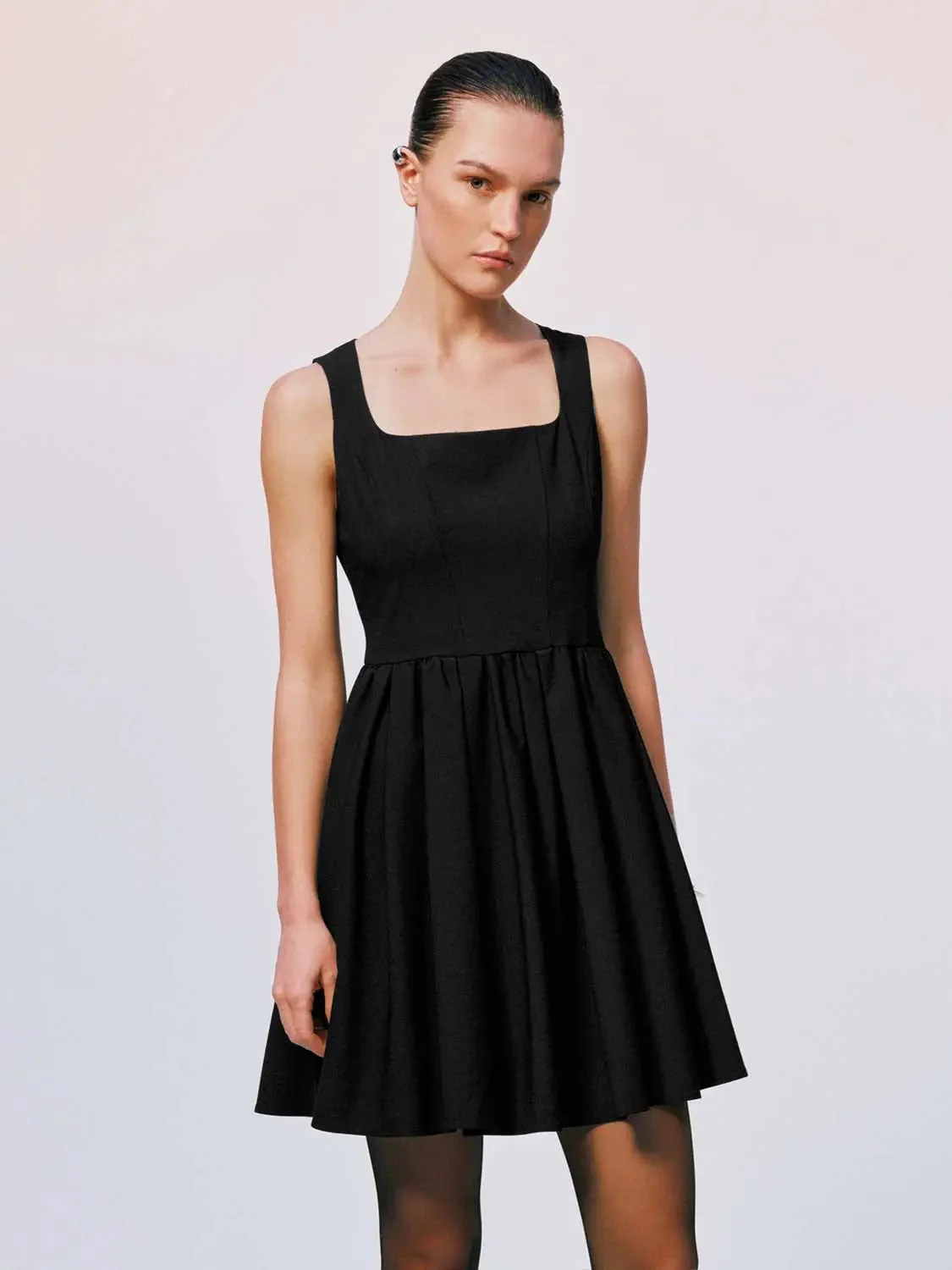 Square Neck Sleeveless Aline Pleated Dress