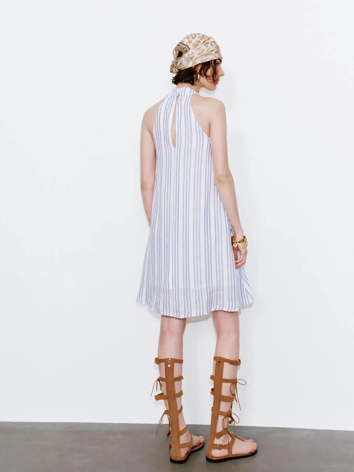 12336-linen-blend-halter-neck-striped-a-line-dresses-6.webp Linen Blend Halter Neck Striped A Line Dresses