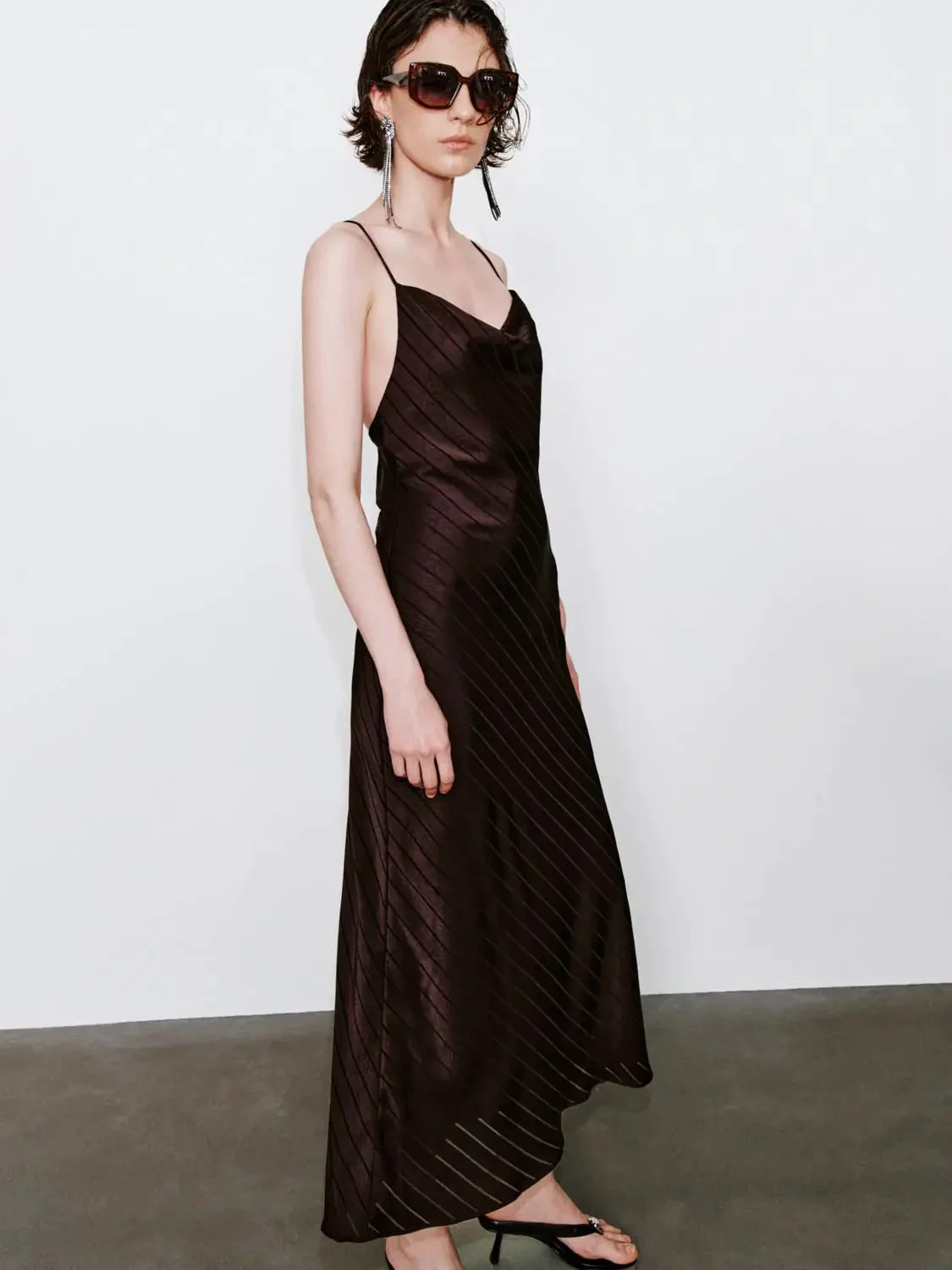 Striped Strappy A-Line Maxi Dress