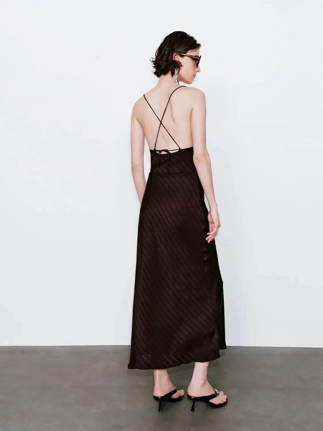 Striped Strappy A-Line Maxi Dress