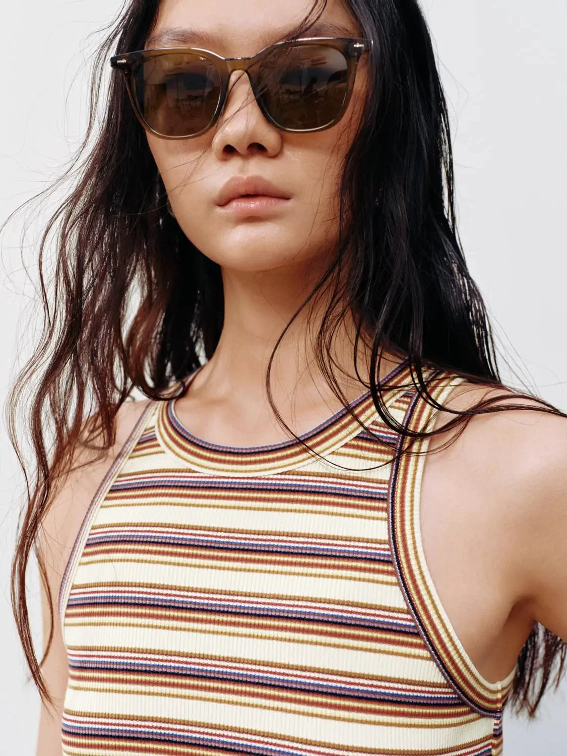 Cotton Striped Sleeveless A-Line Midi Dresses