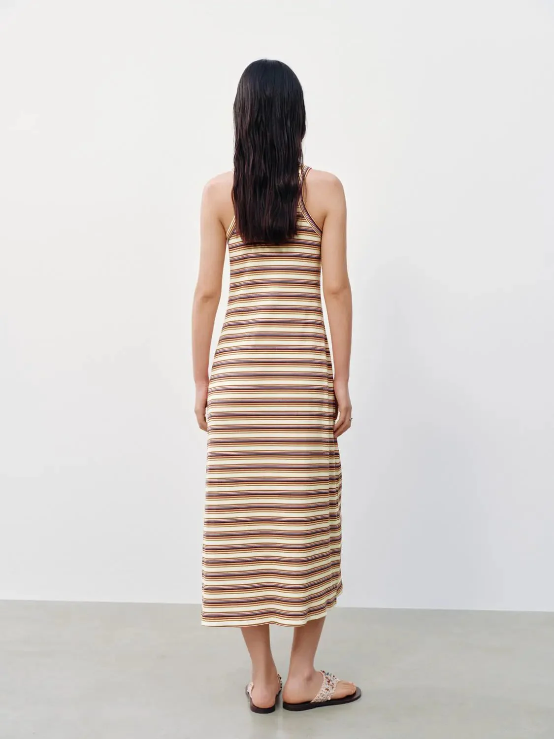 Cotton Striped Sleeveless A-Line Midi Dresses