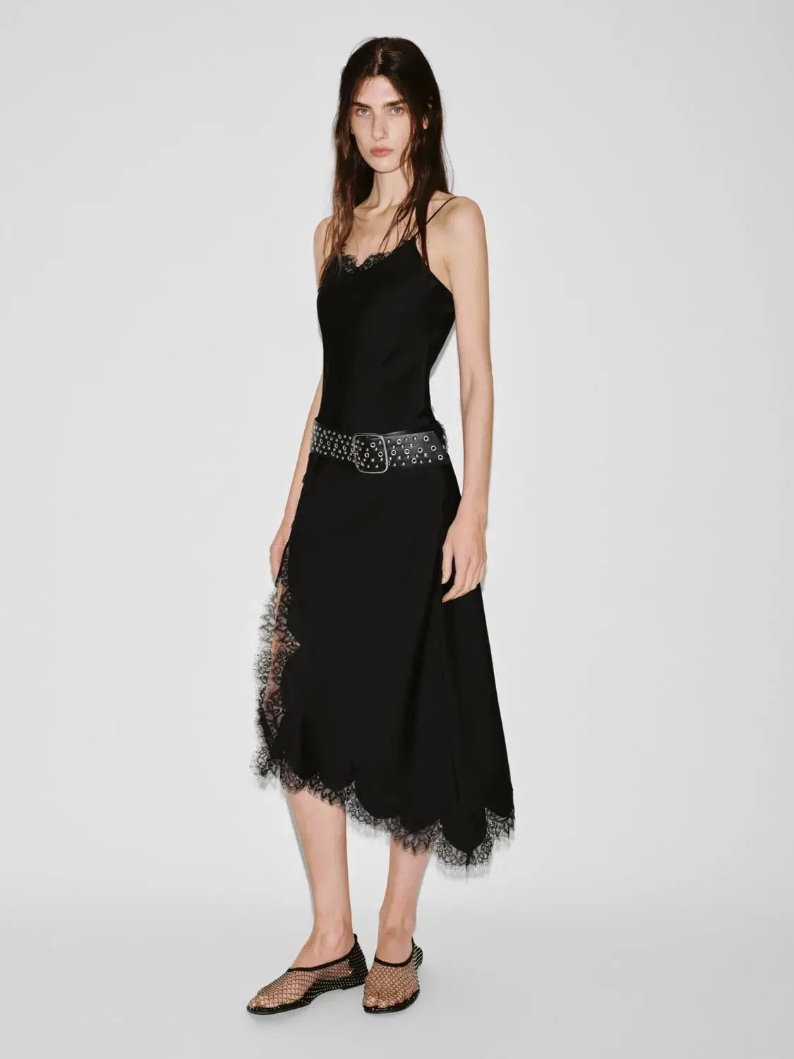 12418-classic-lace-trim-spaghetti-strap-a-line-belted-dress-4.webp Classic Lace Trim Spaghetti Strap A Line Belted Dress