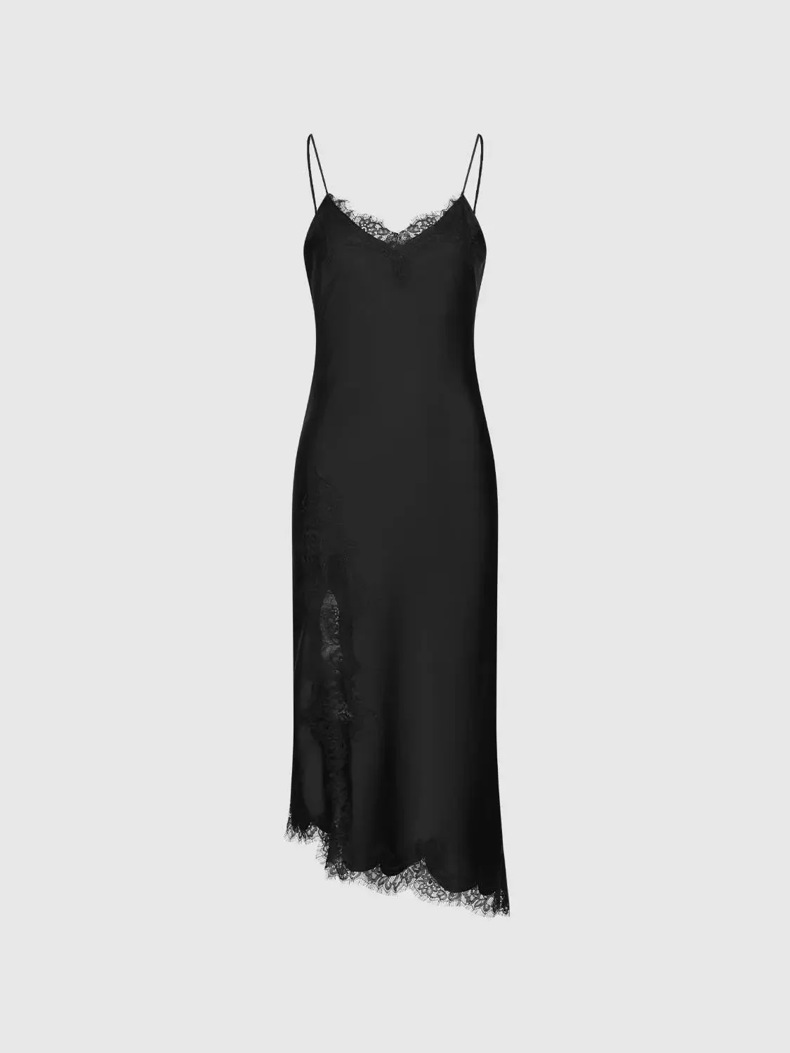 12418-classic-lace-trim-spaghetti-strap-a-line-belted-dress-7.webp Classic Lace Trim Spaghetti Strap A Line Belted Dress