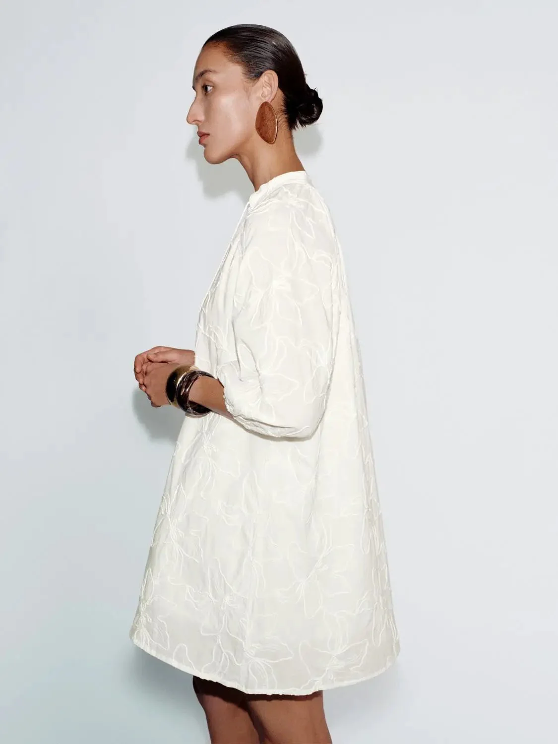 Floral Embroidered Tassel Detail Cotton A Line Dress