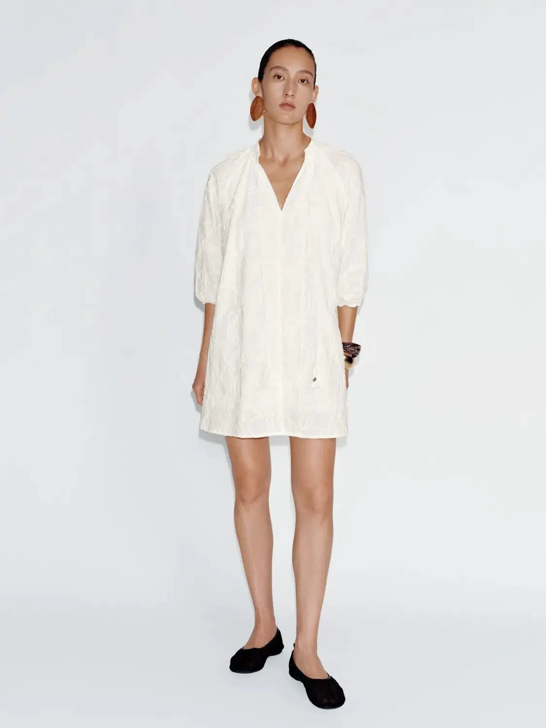Floral Embroidered Tassel Detail Cotton A Line Dress