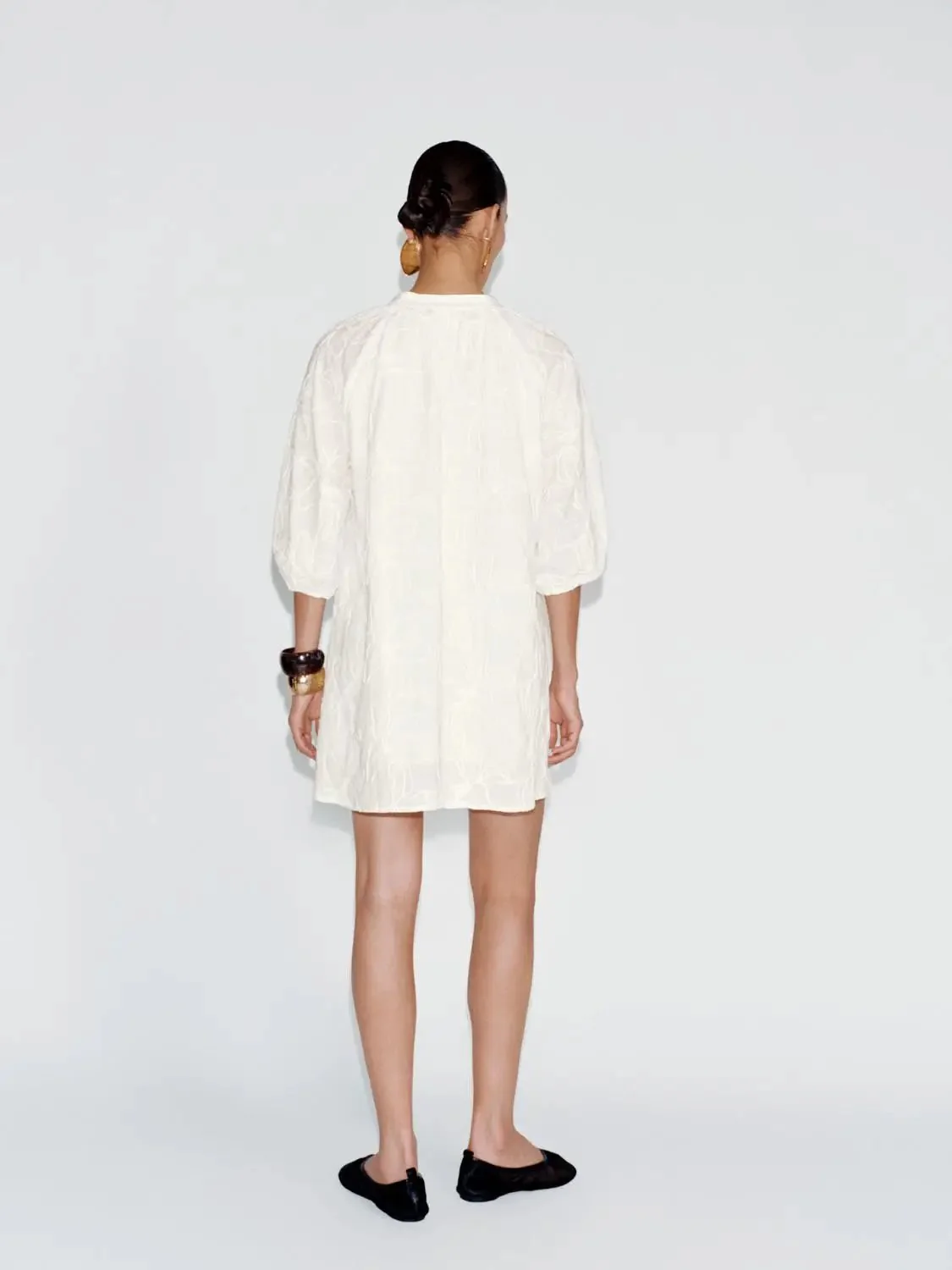 Floral Embroidered Tassel Detail Cotton A Line Dress