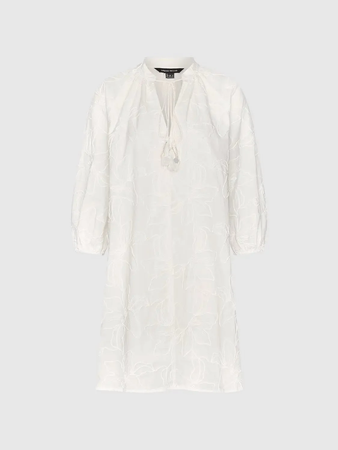Floral Embroidered Tassel Detail Cotton A Line Dress