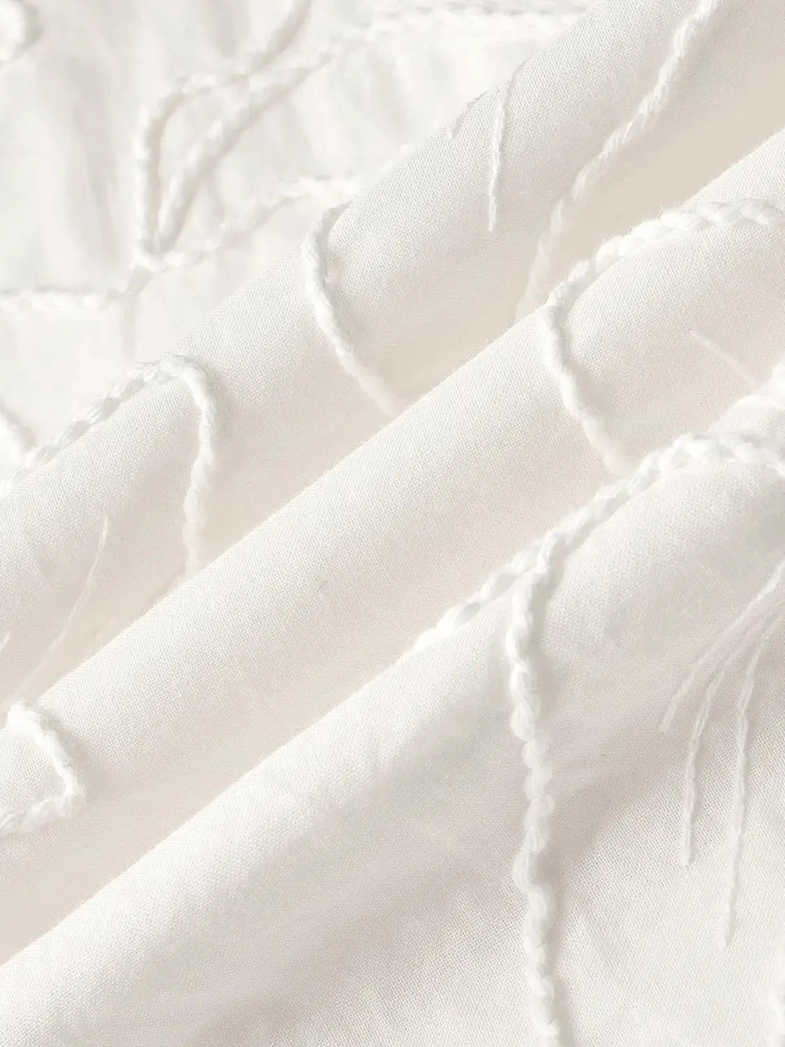 Floral Embroidered Tassel Detail Cotton A Line Dress