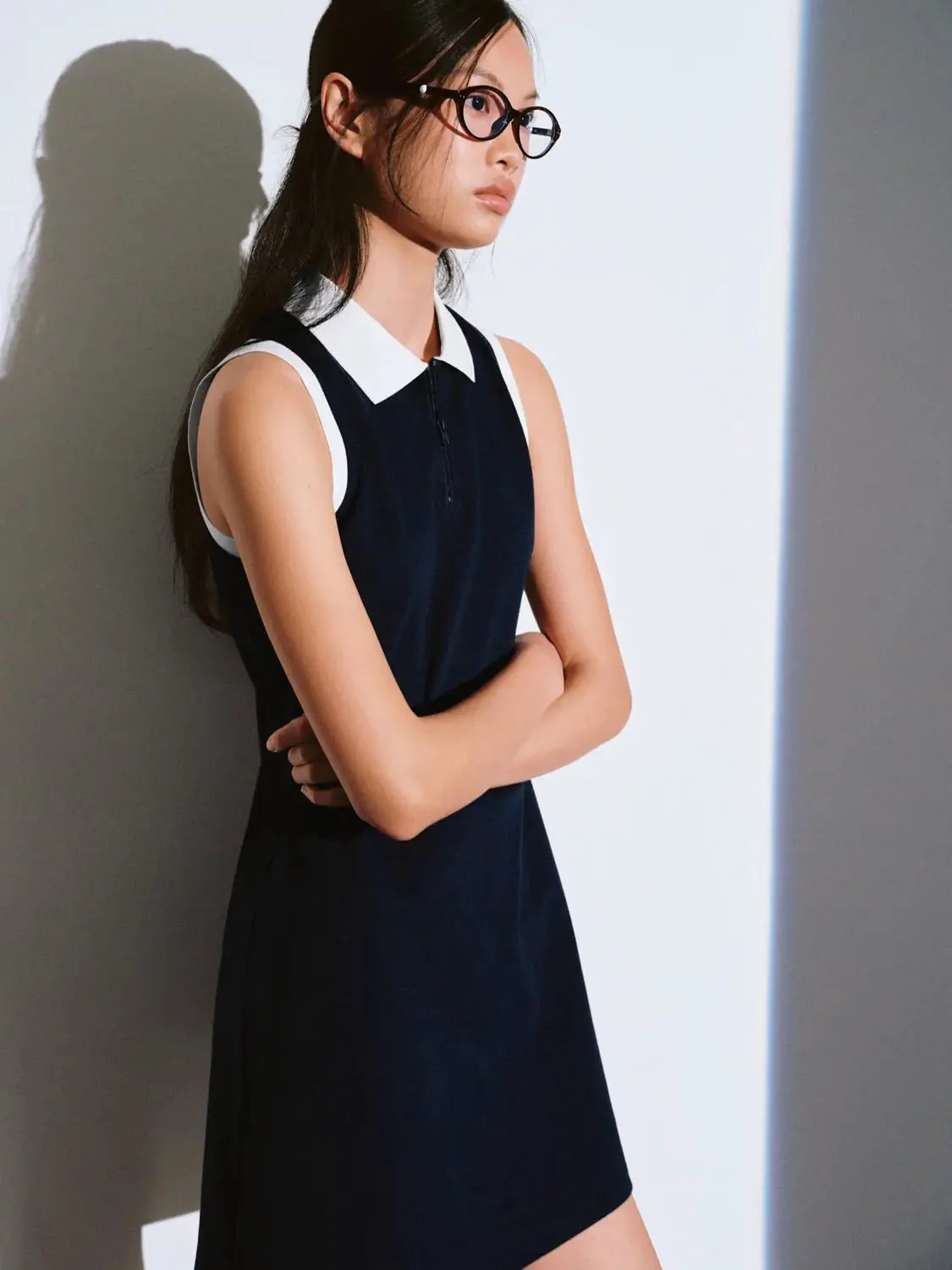 12441-contrast-cotton-blend-polo-collar-sleeveless-a-line-dresses-10.webp Contrast Cotton Blend Polo Collar Sleeveless A Line Dresses