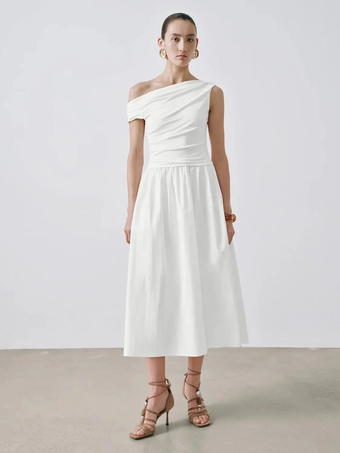 12485-one-shoulder-ruched-a-line-midi-viscose-blend-dress-1.webp One Shoulder Ruched A-Line Midi Viscose Blend Dress