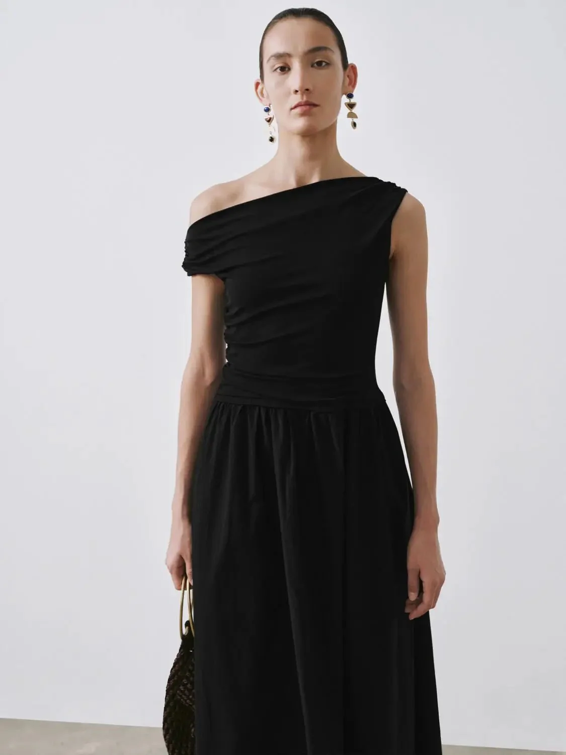 12485-one-shoulder-ruched-a-line-midi-viscose-blend-dress-13.webp One Shoulder Ruched A-Line Midi Viscose Blend Dress