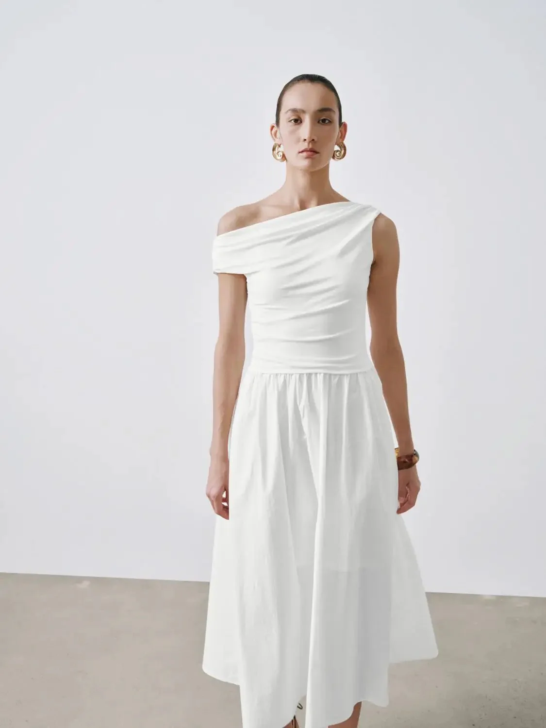 12485-one-shoulder-ruched-a-line-midi-viscose-blend-dress-5.webp One Shoulder Ruched A-Line Midi Viscose Blend Dress