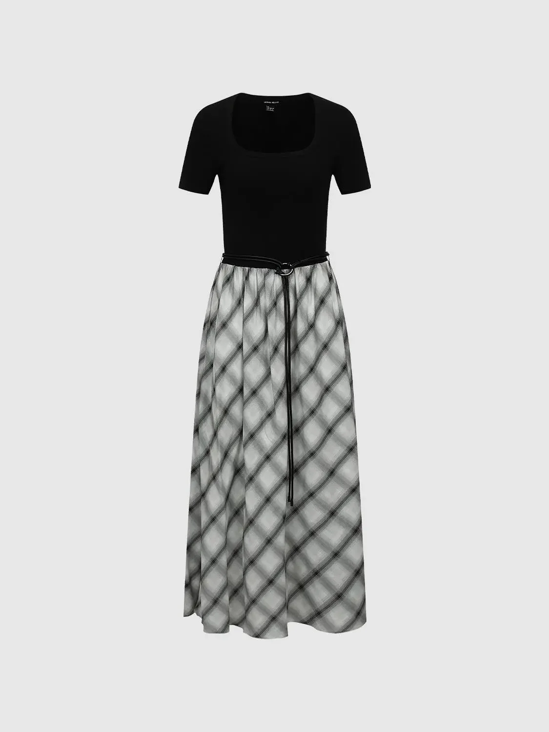 12496-cotton-check-a-line-midi-dress-with-scoop-neck-belt-dresses-7.webp Cotton Check A-Line Midi Dress With Scoop Neck Belt Dresses