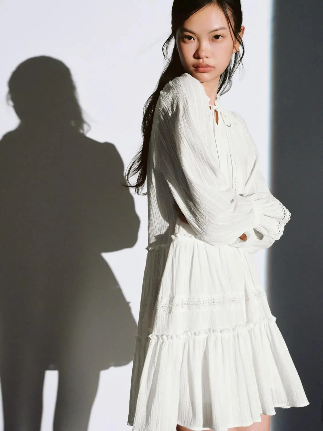 12507-white-cotton-tiered-long-sleeve-lace-trim-dress-2.webp White Cotton Tiered Long Sleeve Lace Trim Dress
