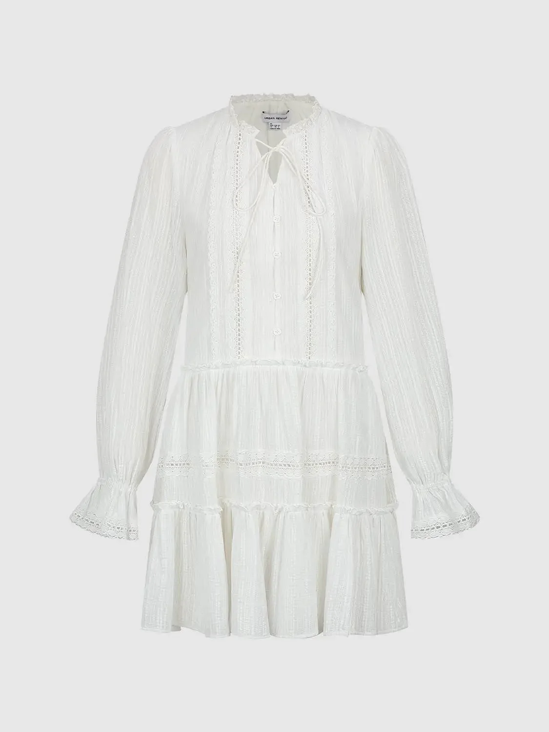 12507-white-cotton-tiered-long-sleeve-lace-trim-dress-7.webp White Cotton Tiered Long Sleeve Lace Trim Dress