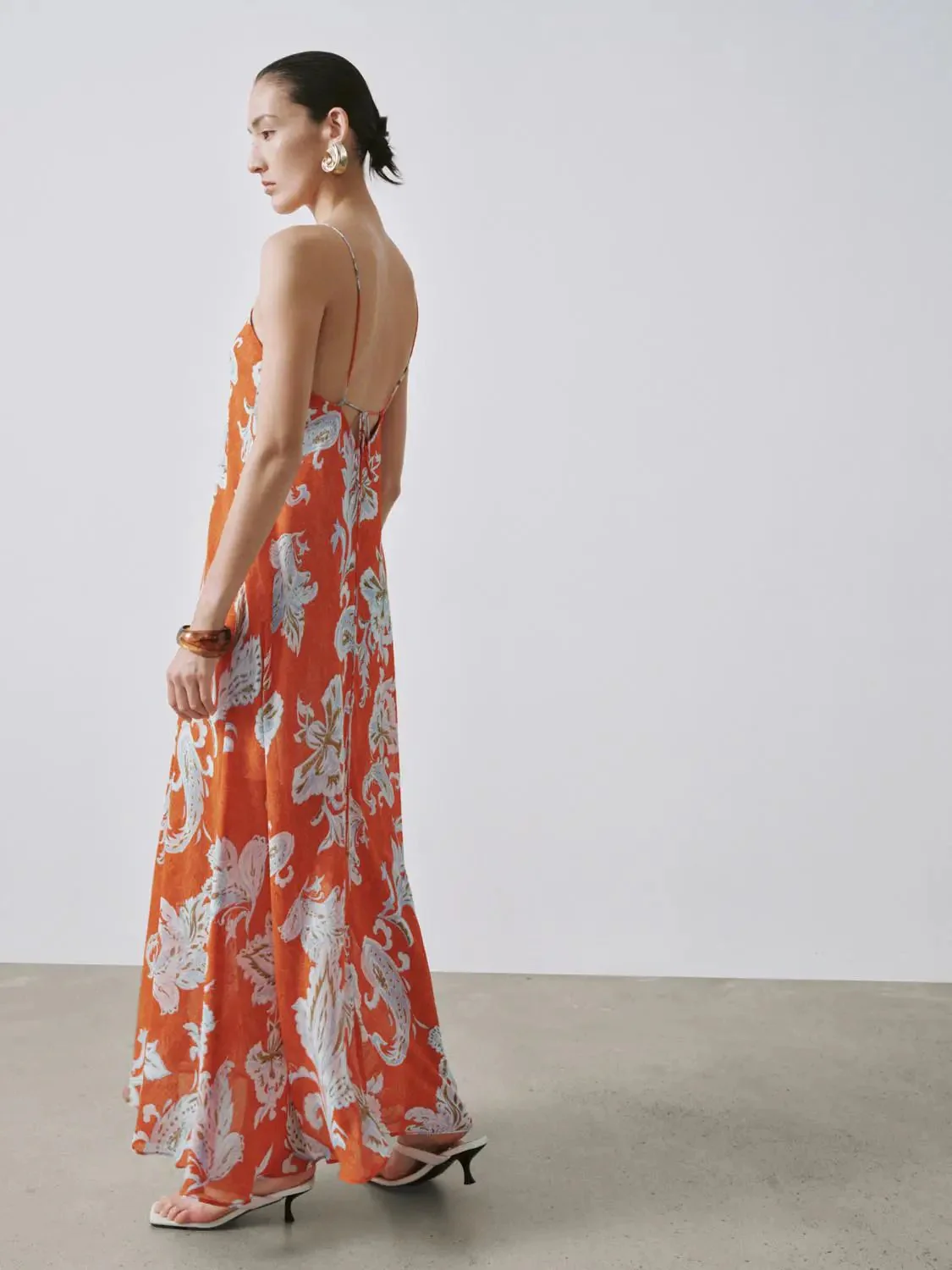 Floral Intarsia Strappy A Line Lined Midi Dress