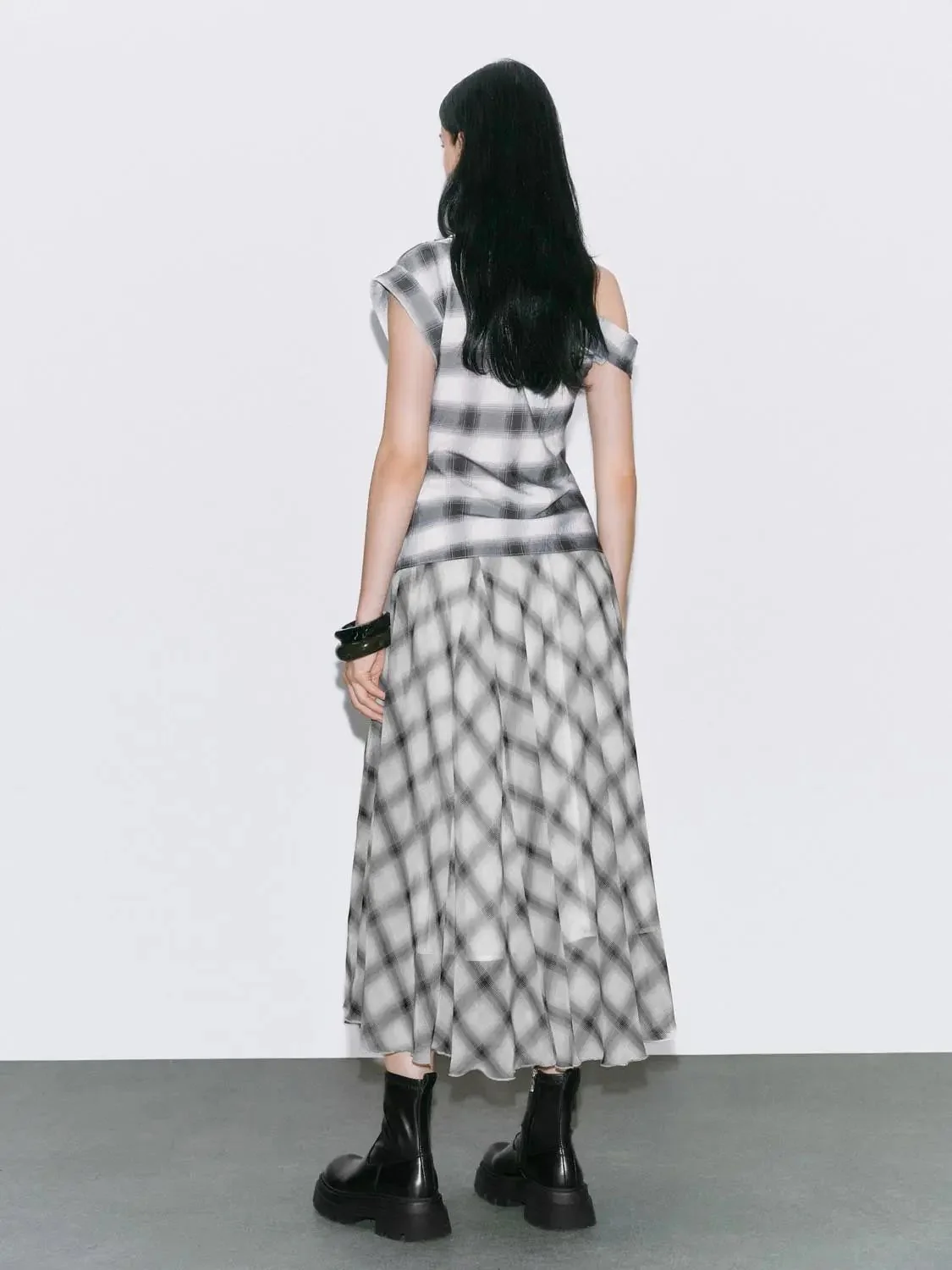 Checkered One Shoulder Overhead Shirts