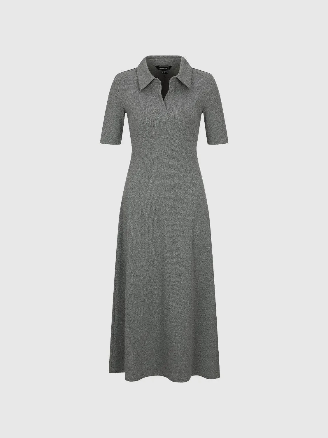 Collared Short Sleeve A Line Midi Soft Knit Elegant Dress