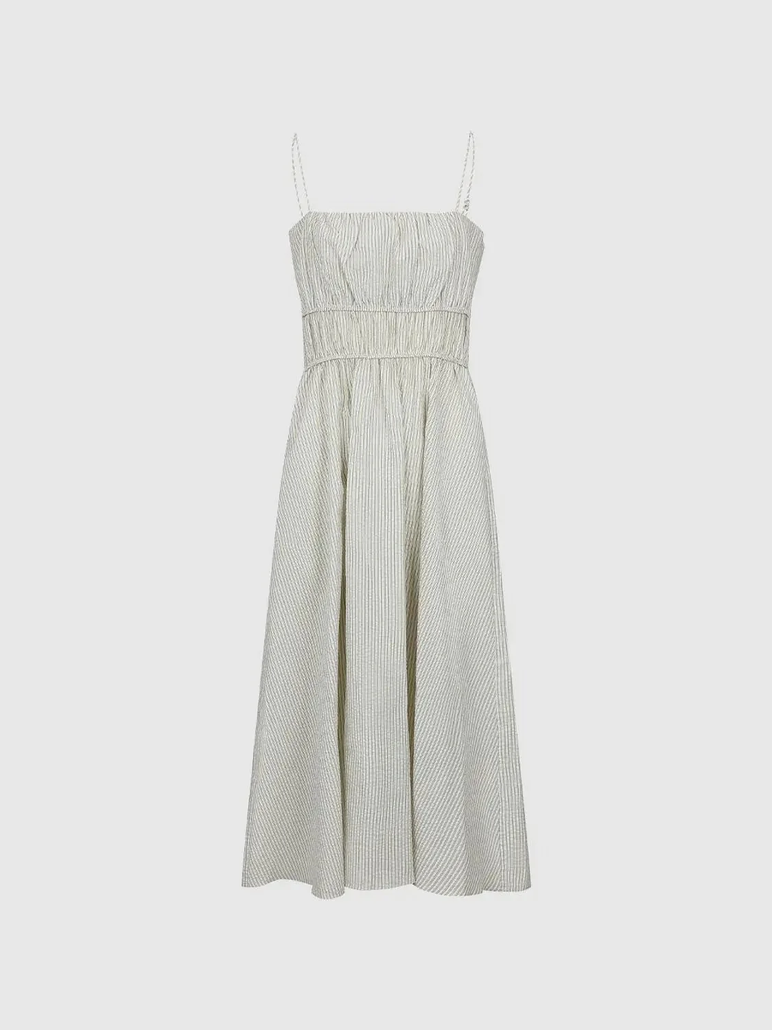 Cotton Strappy Ruched A Line Midi Dresses