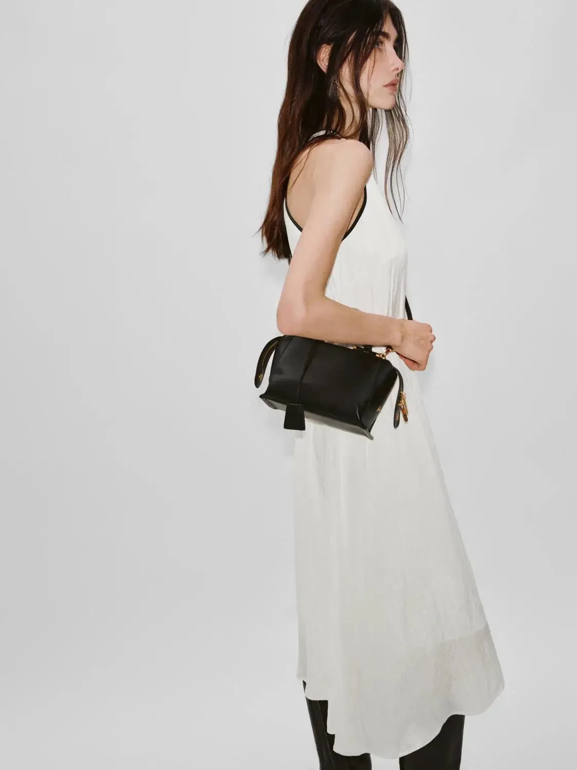 Lyocell Contrast Trim Strappy A Line Midi Dresses