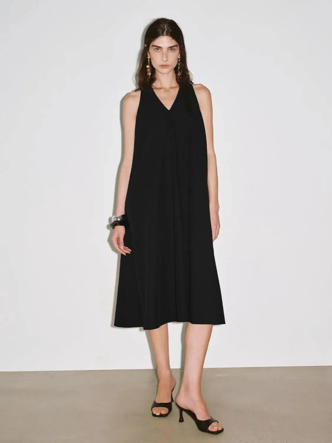 Cotton Shell A Line Sleeveless Midi Dress