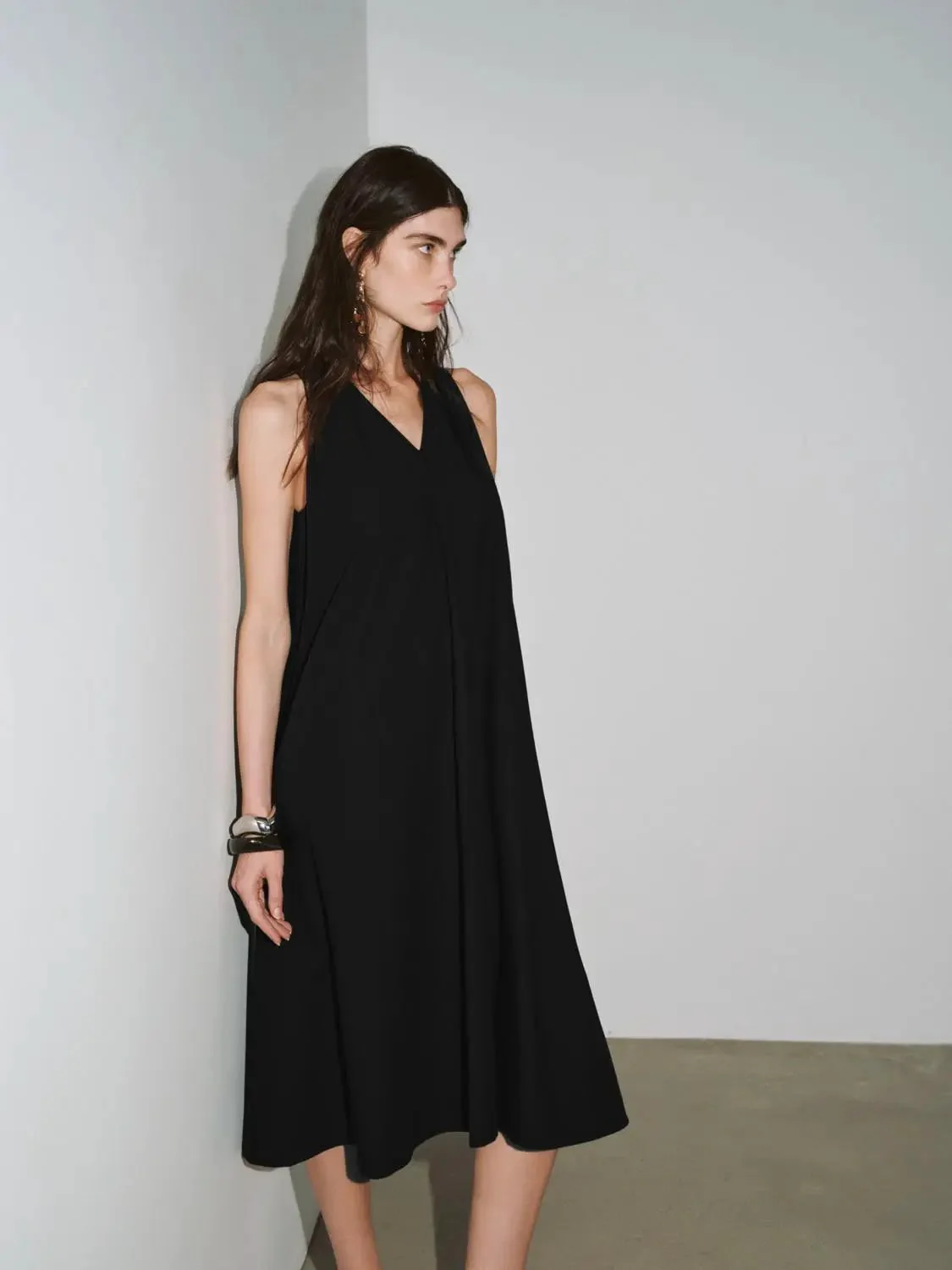 Cotton Shell A Line Sleeveless Midi Dress