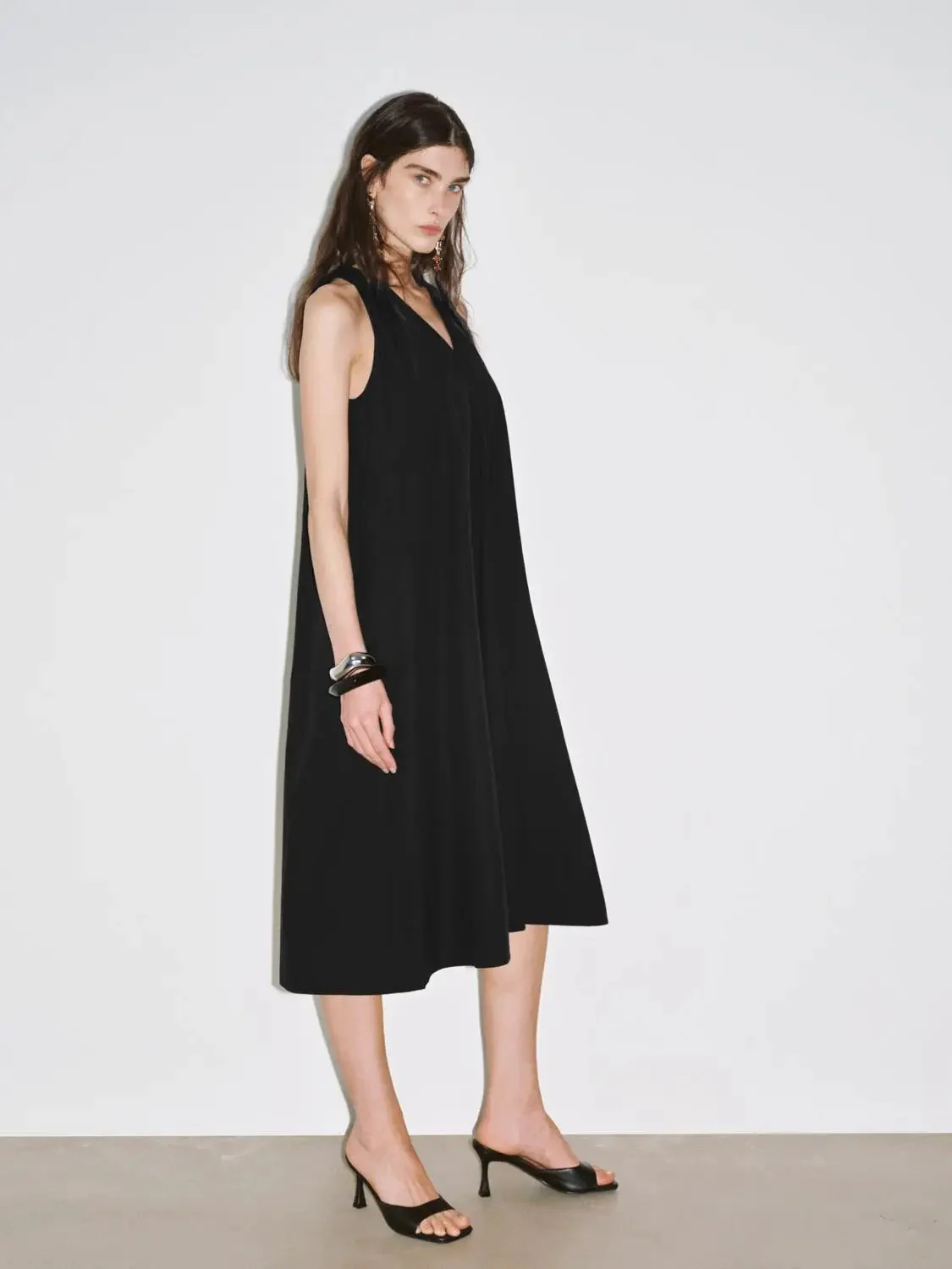 Cotton Shell A Line Sleeveless Midi Dress