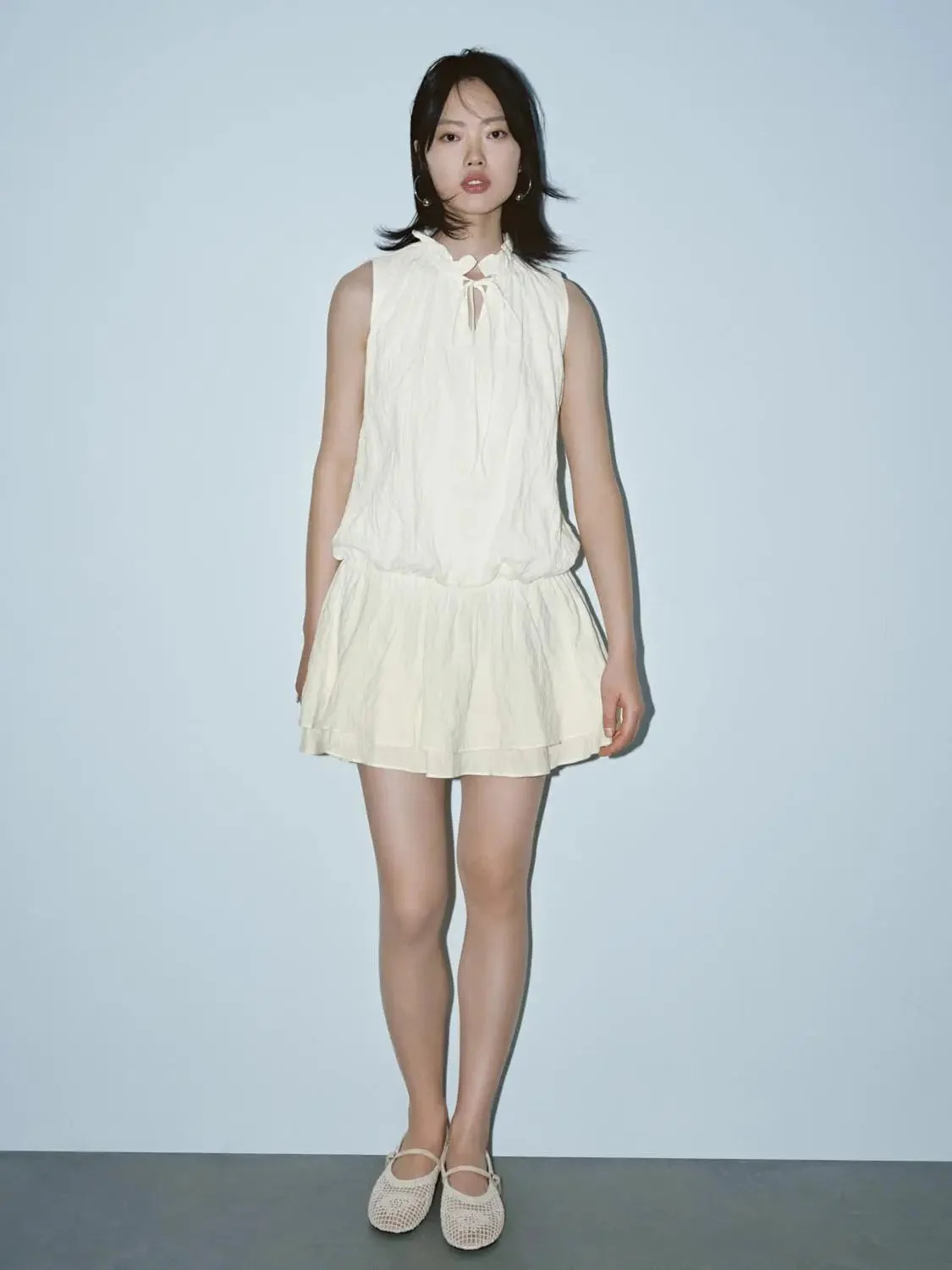 Cotton Sleeveless Ruffle Hem A-Line Dresses