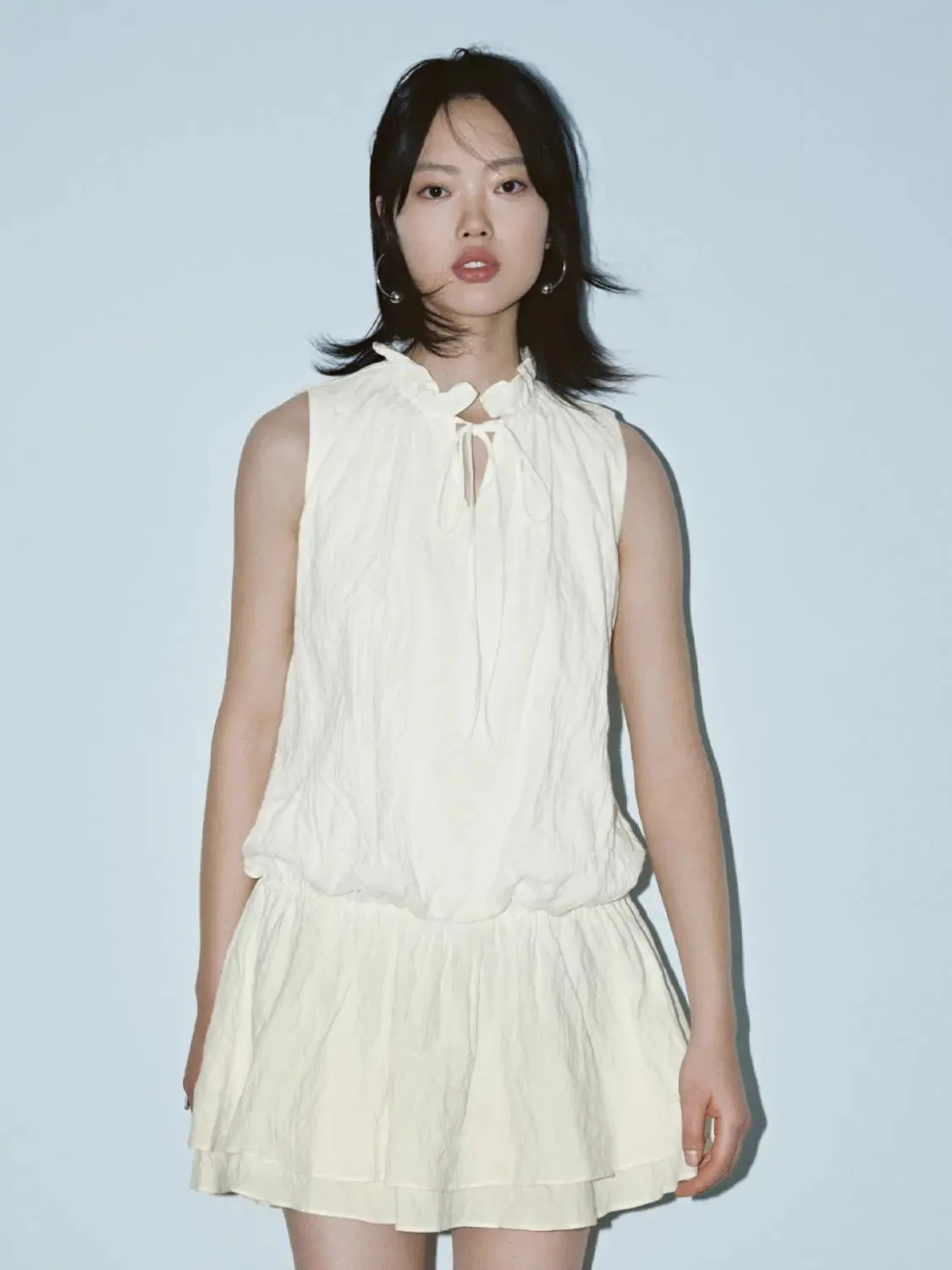 Cotton Sleeveless Ruffle Hem A-Line Dresses