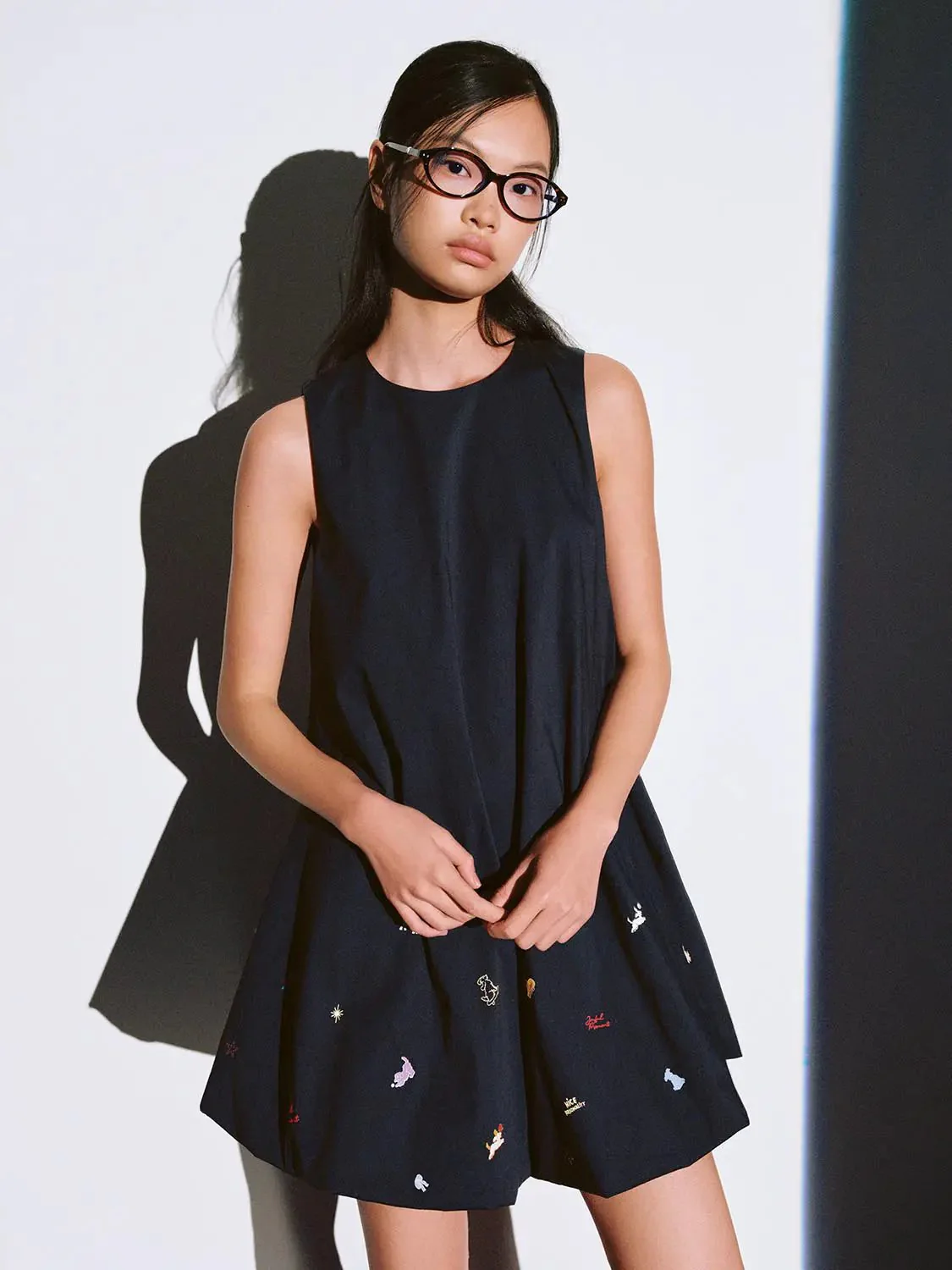 Cotton Blend A Line Embroidered Motifs Dresses