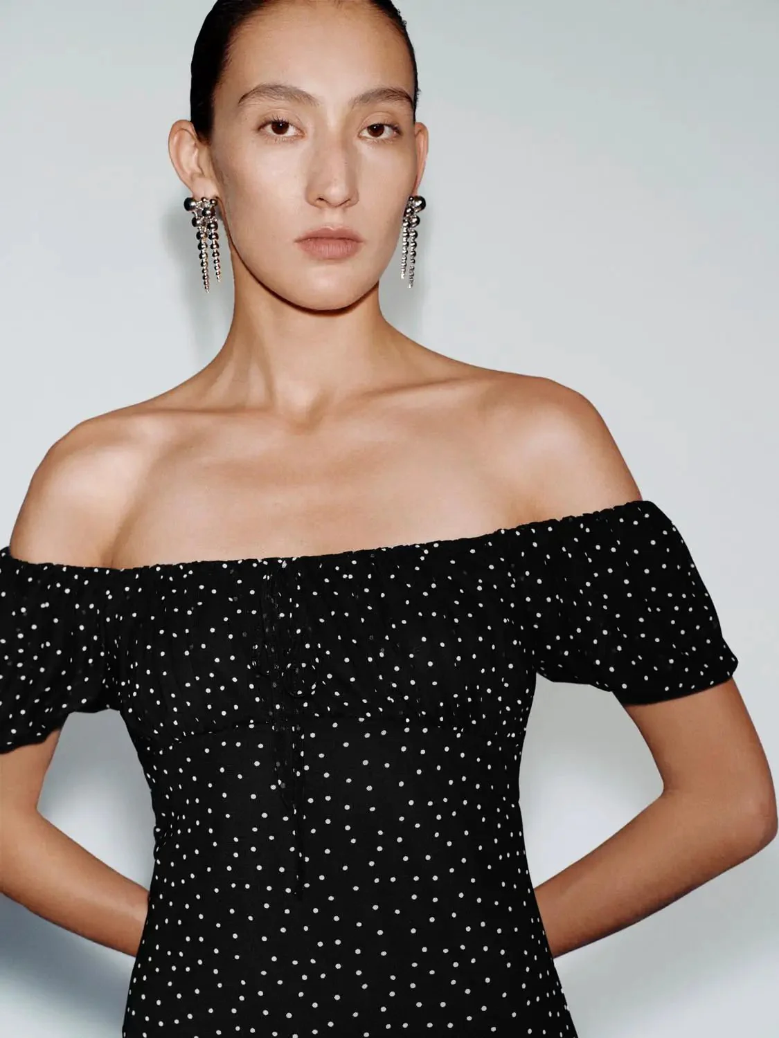 Polka Dot Puff Sleeve Ruffle Hem Midi Dress