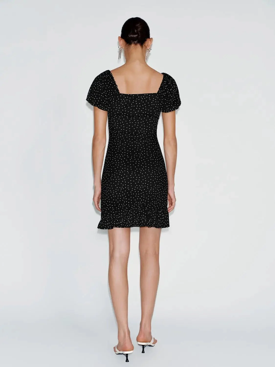 Polka Dot Puff Sleeve Ruffle Hem Midi Dress