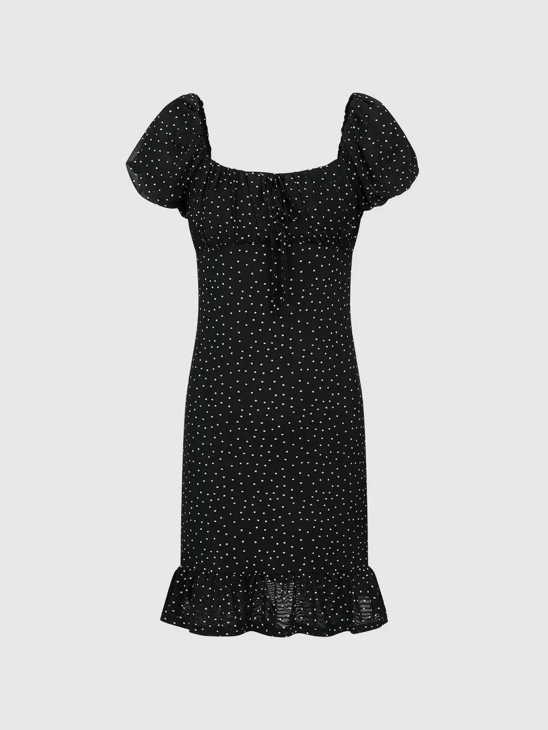 Polka Dot Puff Sleeve Ruffle Hem Midi Dress