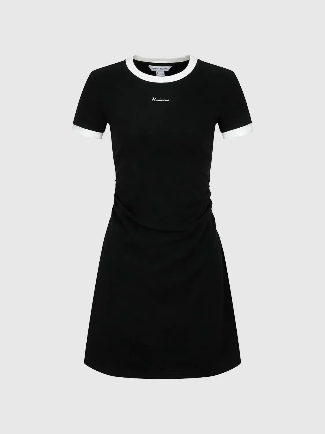 Cotton Blend Contrast Trim Nipped Waist A-Line Midi Dress