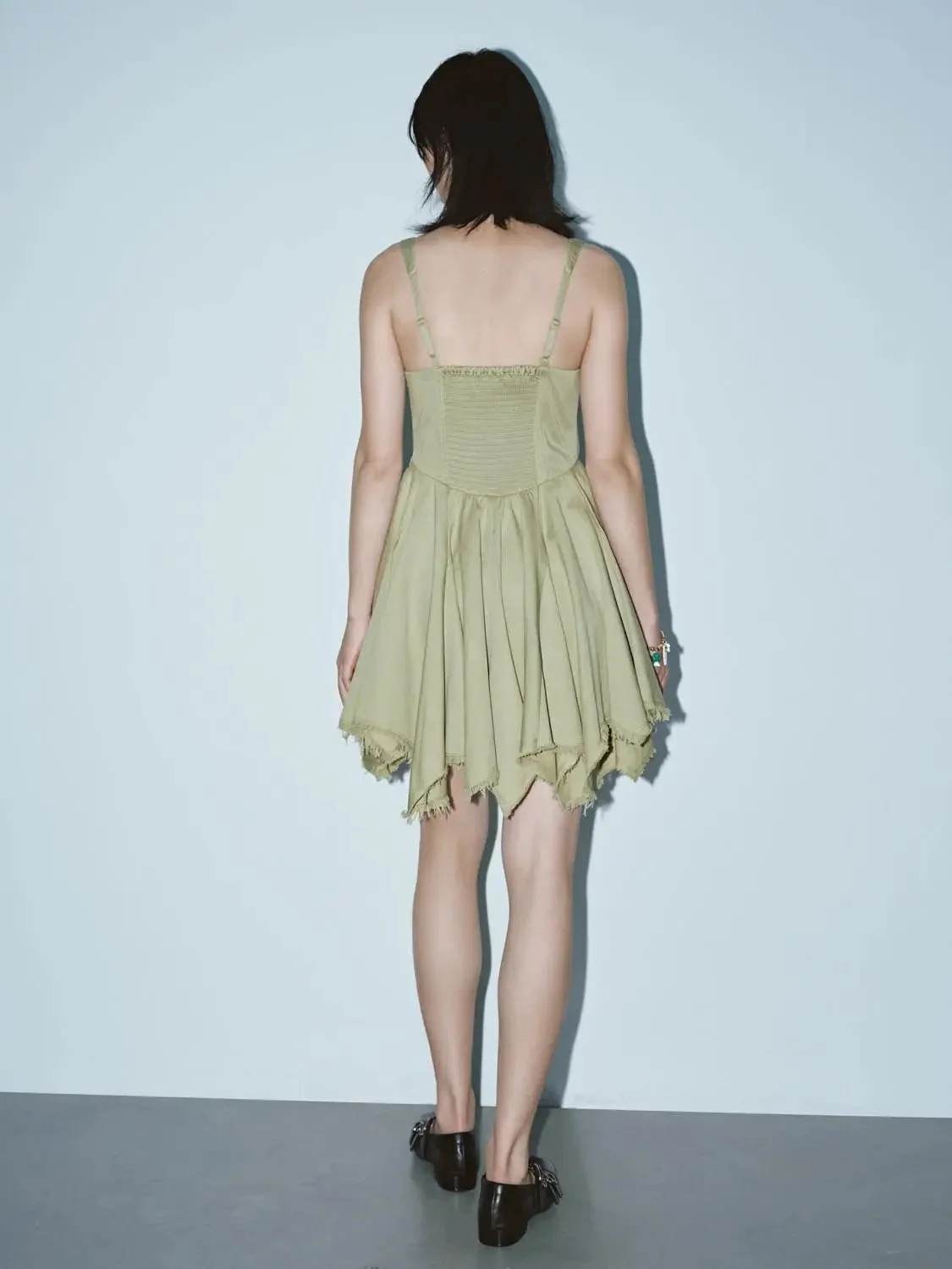 Cotton Lyocell Tie Detail Strappy A Line Midi Dresses