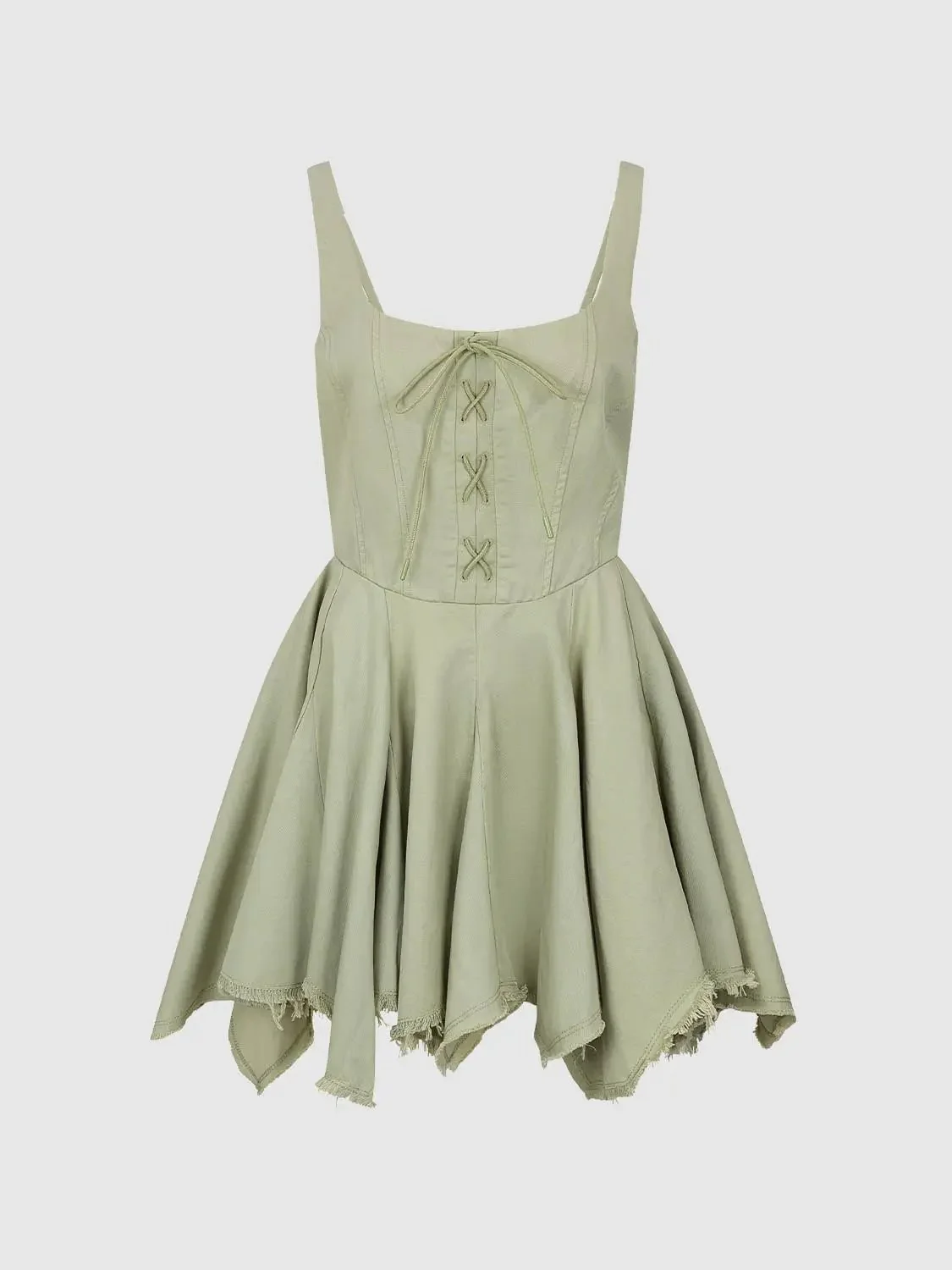 Cotton Lyocell Tie Detail Strappy A Line Midi Dresses
