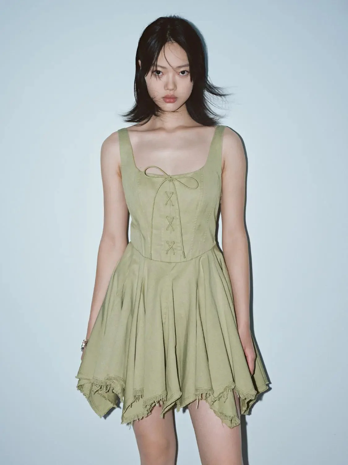 Cotton Lyocell Tie Detail Strappy A Line Midi Dresses