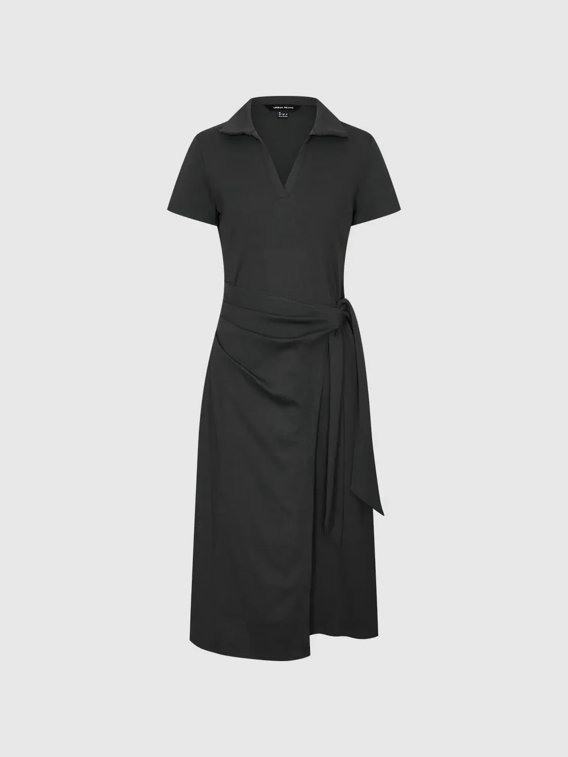 12732-cotton-blend-polo-neck-aline-with-tie-waist-midi-dresses-7.webp Cotton Blend Polo Neck Aline With Tie Waist Midi Dresses