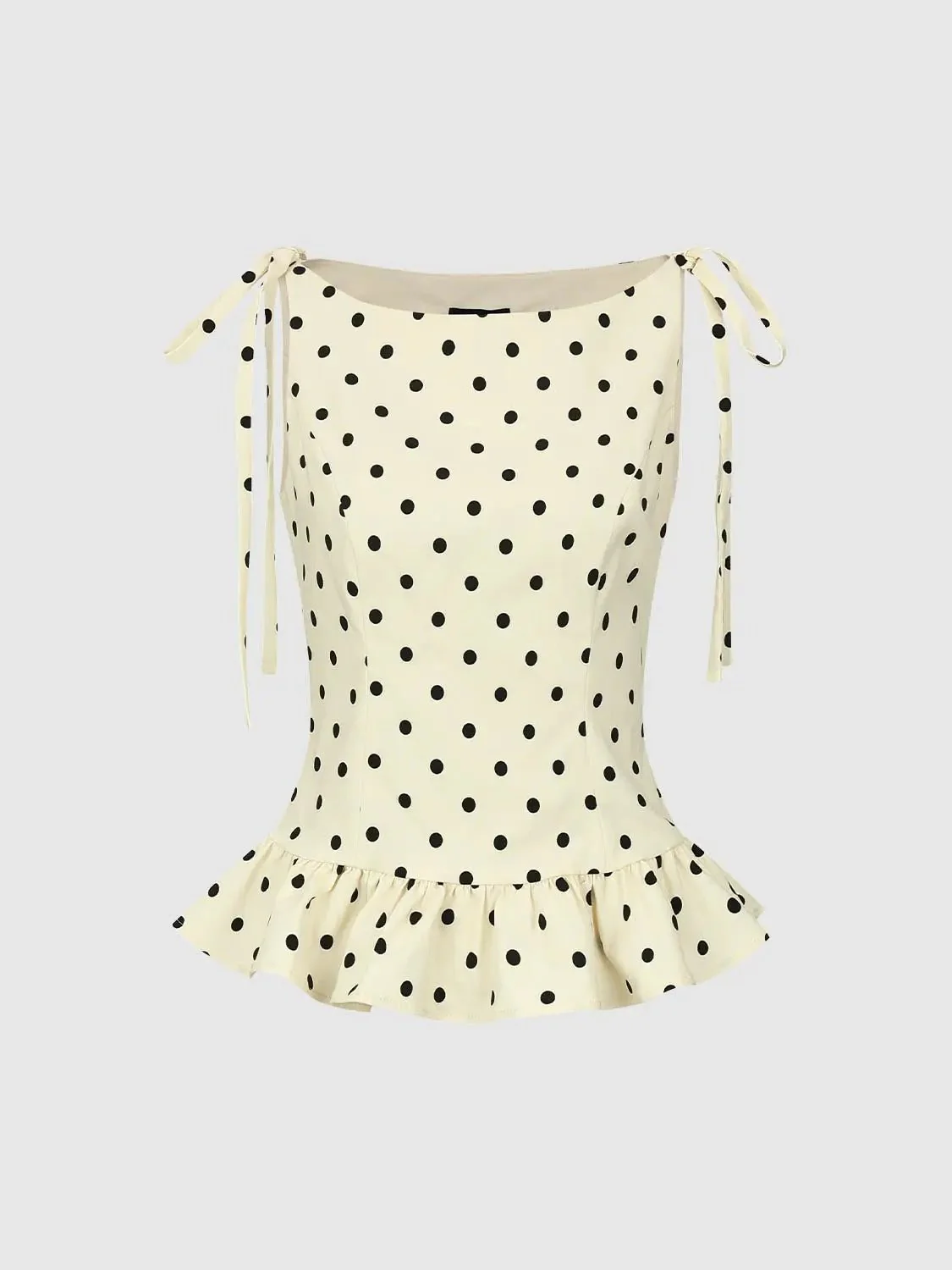 1275-polka-dotted-ruffle-trim-skinny-fit-sleeveless-shirts-7.webp Polka Dotted Ruffle Trim Skinny-Fit Sleeveless Shirts
