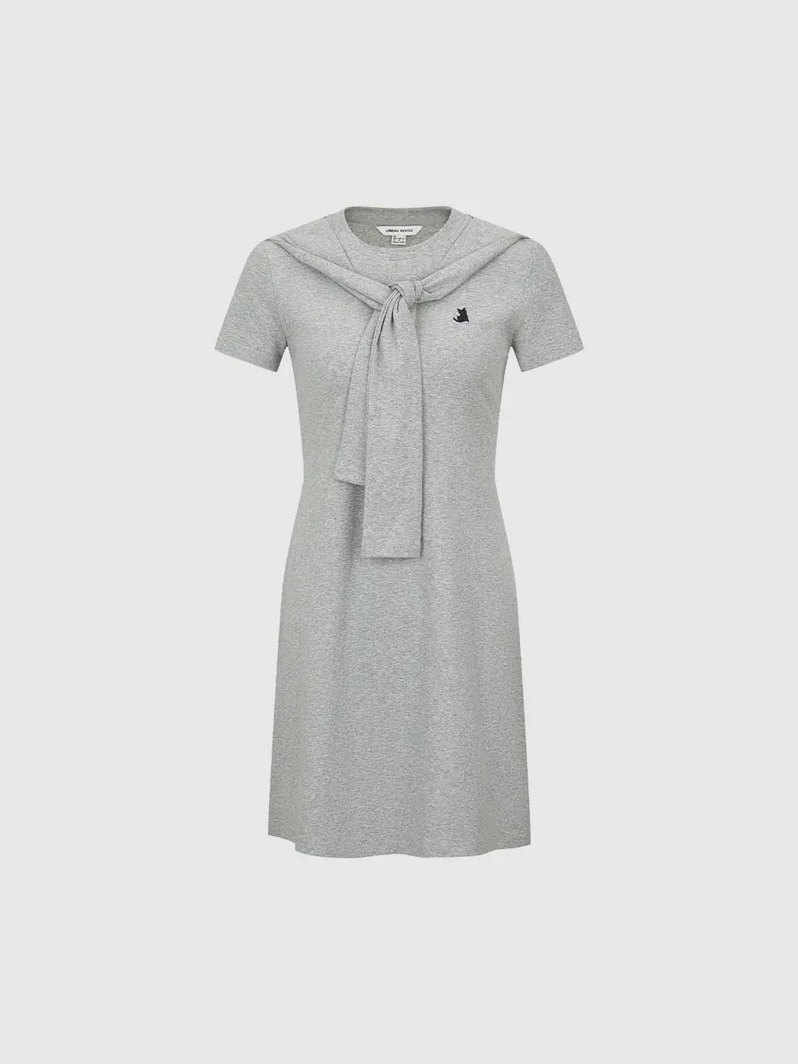 12760-cotton-blend-navy-short-sleeve-scarf-detail-dress-15.webp Cotton Blend Navy Short Sleeve Scarf Detail Dress