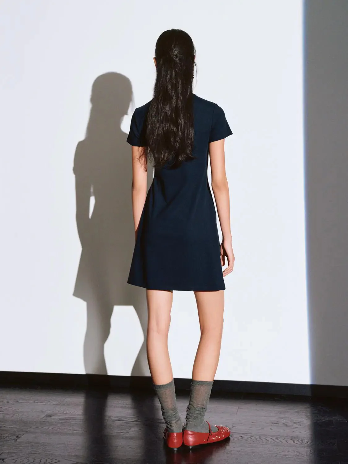 12760-cotton-blend-navy-short-sleeve-scarf-detail-dress-6.webp Cotton Blend Navy Short Sleeve Scarf Detail Dress