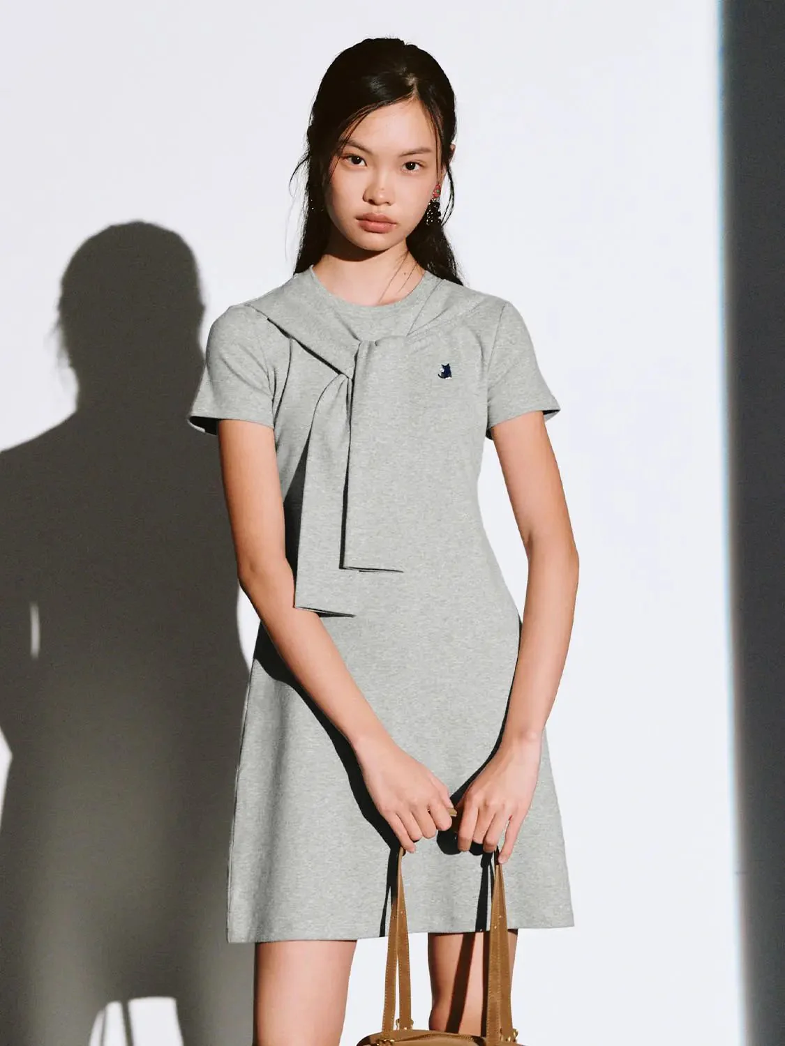 12760-cotton-blend-navy-short-sleeve-scarf-detail-dress-9.webp Cotton Blend Navy Short Sleeve Scarf Detail Dress