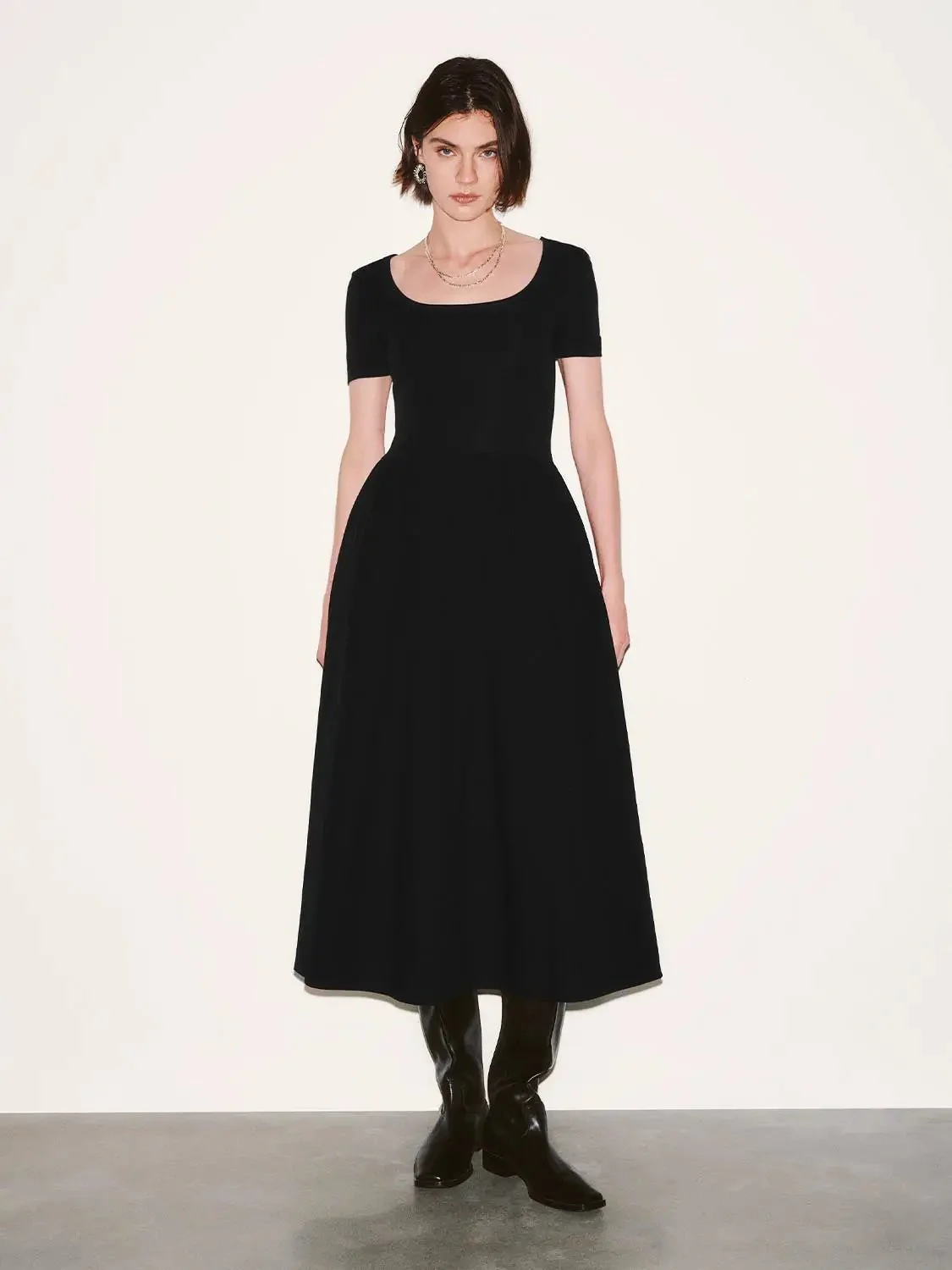 Cotton Lyocell Knit Square Neck A Line Midi Dresses