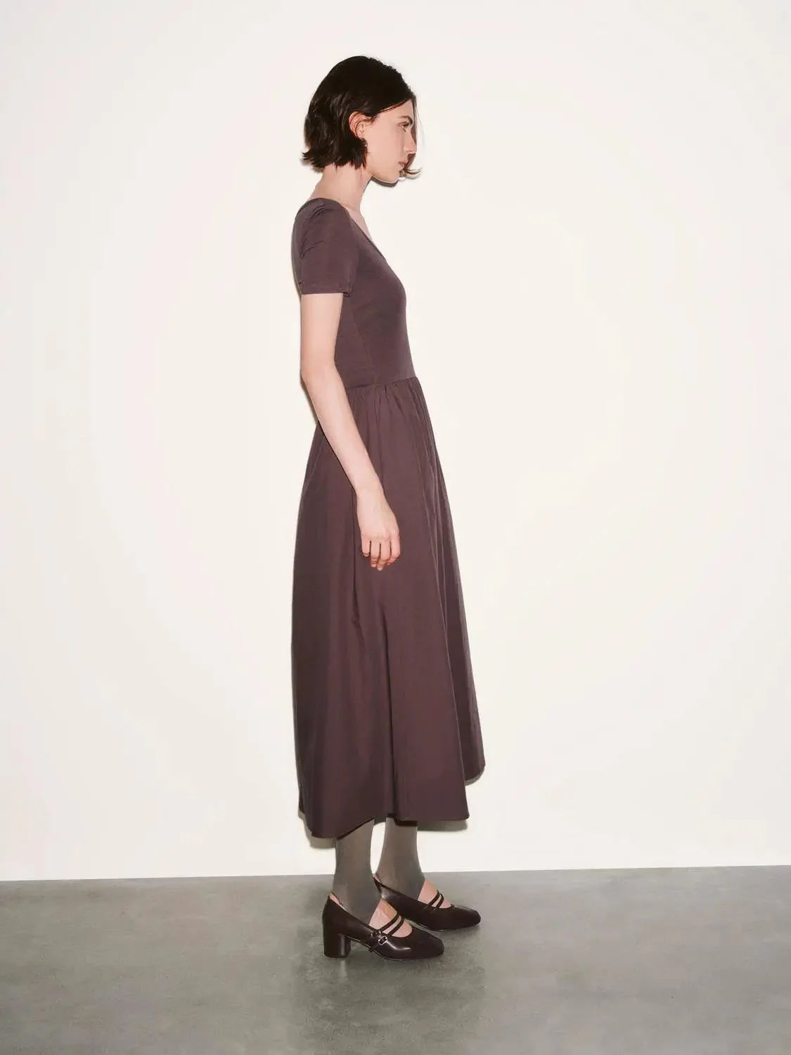 Cotton Lyocell Knit Square Neck A Line Midi Dresses
